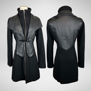 Leather and wool blend coat